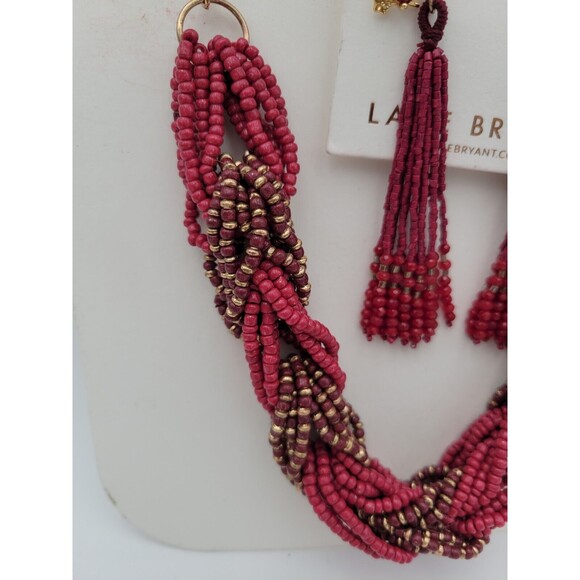 Lane Bryant Jewelry Set Necklace And 2 Pairs Earrings Dark pink Rope Beaded - Picture 2 of 6